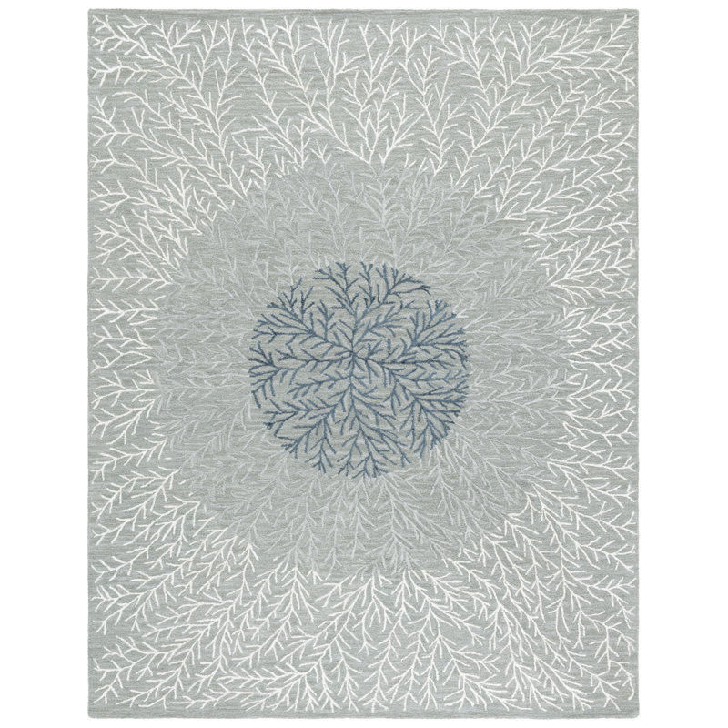 Tapis floral ivoire / gris en laine / coton / viscose touffeté à la main Soho, Rectangle 8 pi x 10 pi