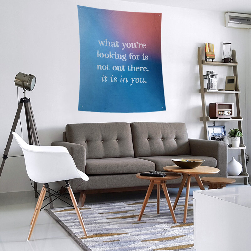 Tapisserie de polyester à citation manuscrite en polyester, H 27,5 po x l 37,5 po, Bleu / Rose