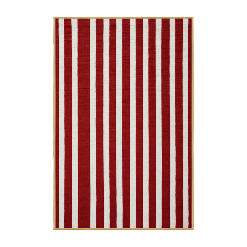 Tapis rouge à rayures horizontales lavable à la machine, Rectangle 7 pi x 10 pi