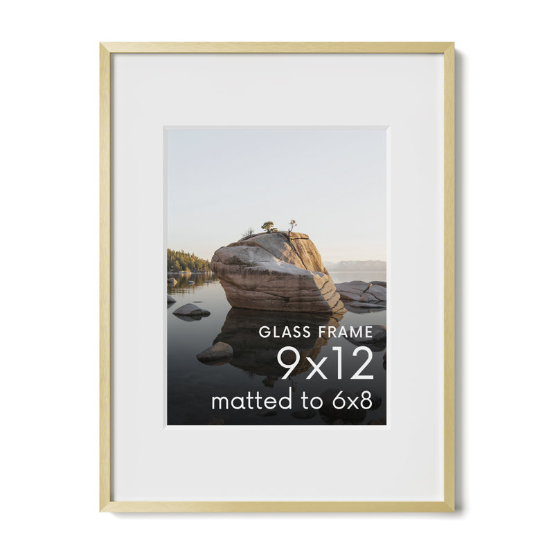 Gold Aluminum 9x12 Picture Frame with Glass Mat
