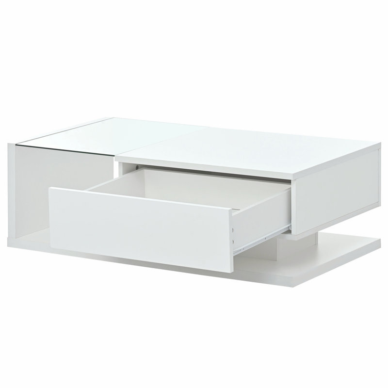 Gerzon Glass Top 1 End Table with Storage, White
