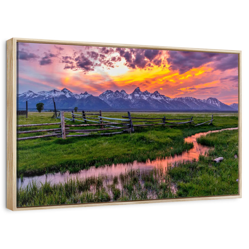 Éclat de Grand Teton, Cadre flottant en bois naturel, 46 po x 31 po