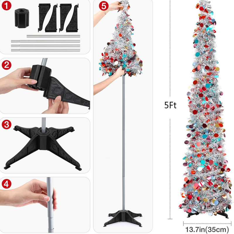 Arbre de Noël effilé artificiel argenté 60 po H 60 po