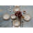 Elegant 24-Piece Dinner Set, 100% Porcelain, White & Brown | Includes 6 Service Plates (9.8 x 9.8 x 1.2 in), 6 Plates (7.9 x 7.9 x 1.6 in), 6 Bowls (5.9 x 5.9 x 1.8 in), 6 Dessert Plates (7.9 x 7.9 x 0.8 in) | Dishwasher & Microwave Safe