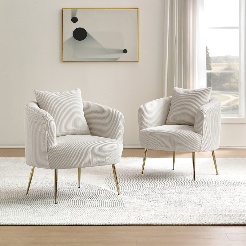 Chrystina 28.74'' Wide Tufted Velvet arm chair, Off White Velvet