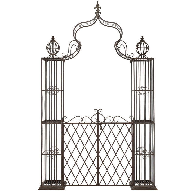 Tonnelle en fer avec barrière Halchita l 67,8 po x P 15 po, Brun rustique