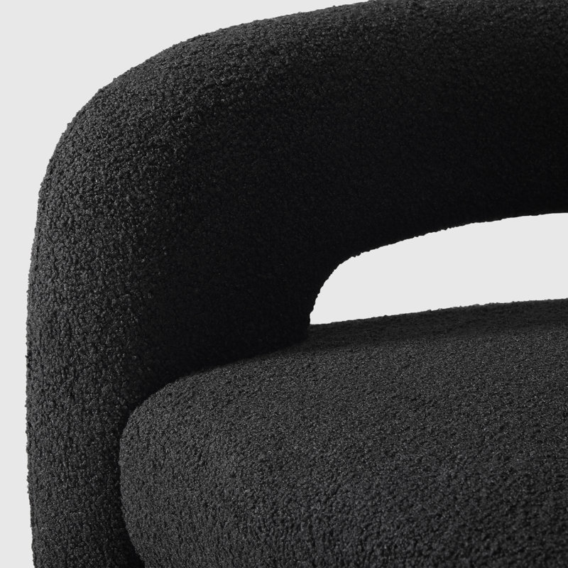 Bayville 29" Wide Sherpa Swivel Chair, Black Polyester