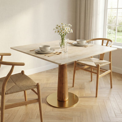 33.5'' Sintered Stone Solid Wood Square Dining Table
