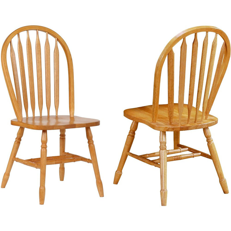 Clermeau 18" Windsor Back Dining Chairs, Solid Wood with Light Oak Finish, Light Oak