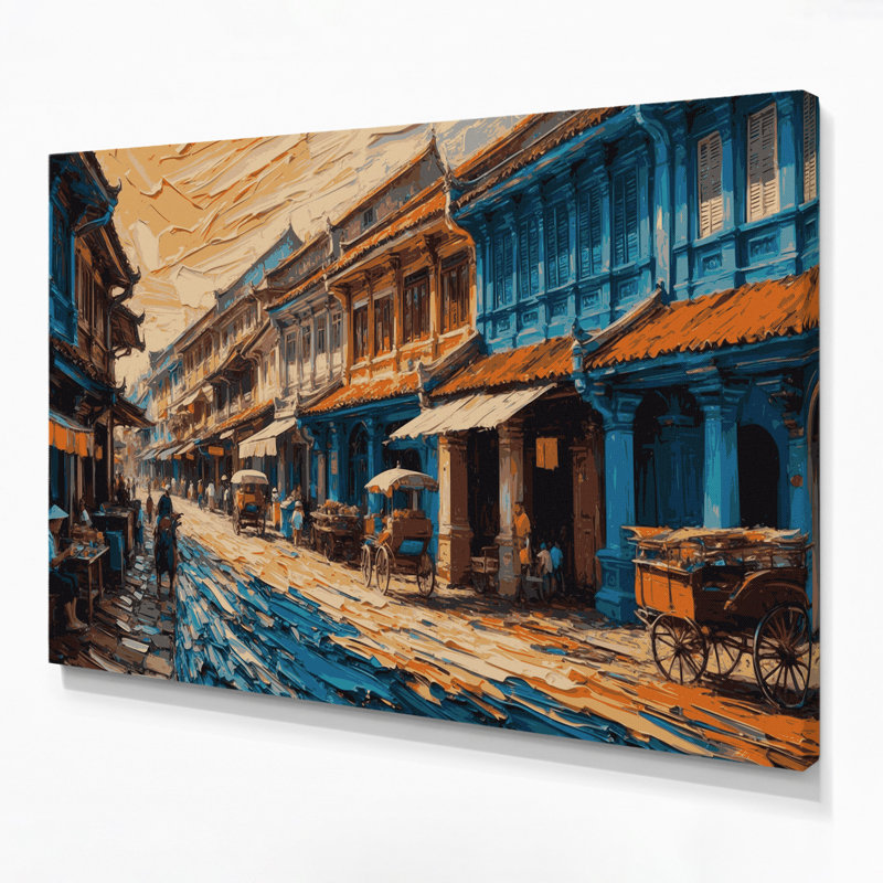 Art mural sur toile mauve avec cités, Penang, H 11 po x l 14 po