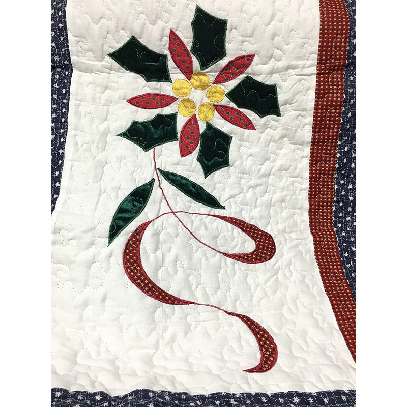 Holiday Patchwork Applique Embroidered Cotton Throw Blanket