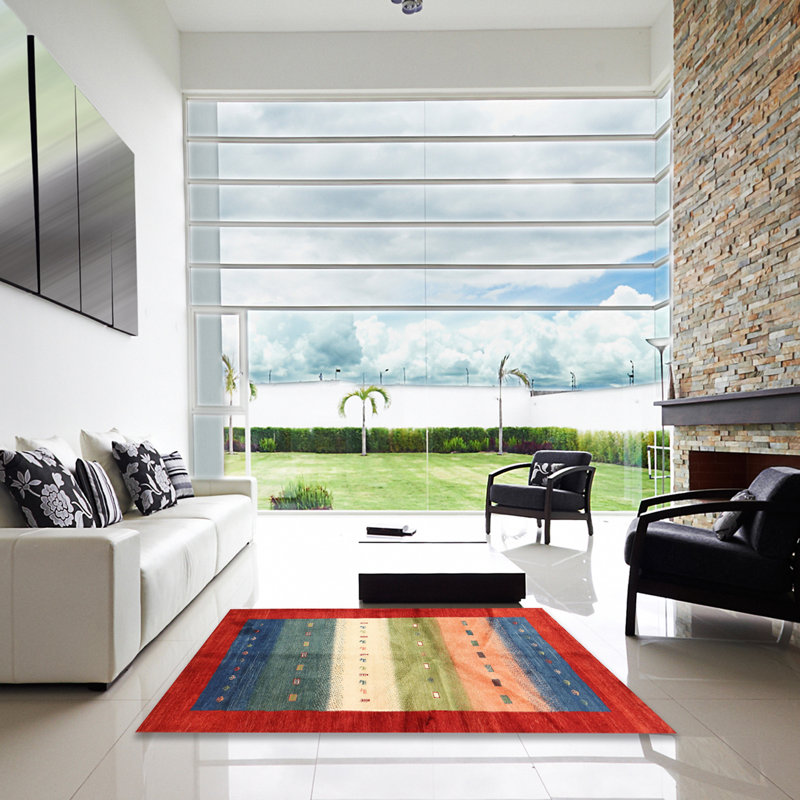 Tapis contemporain rouge / beige Platzer, Carré 6 pi
