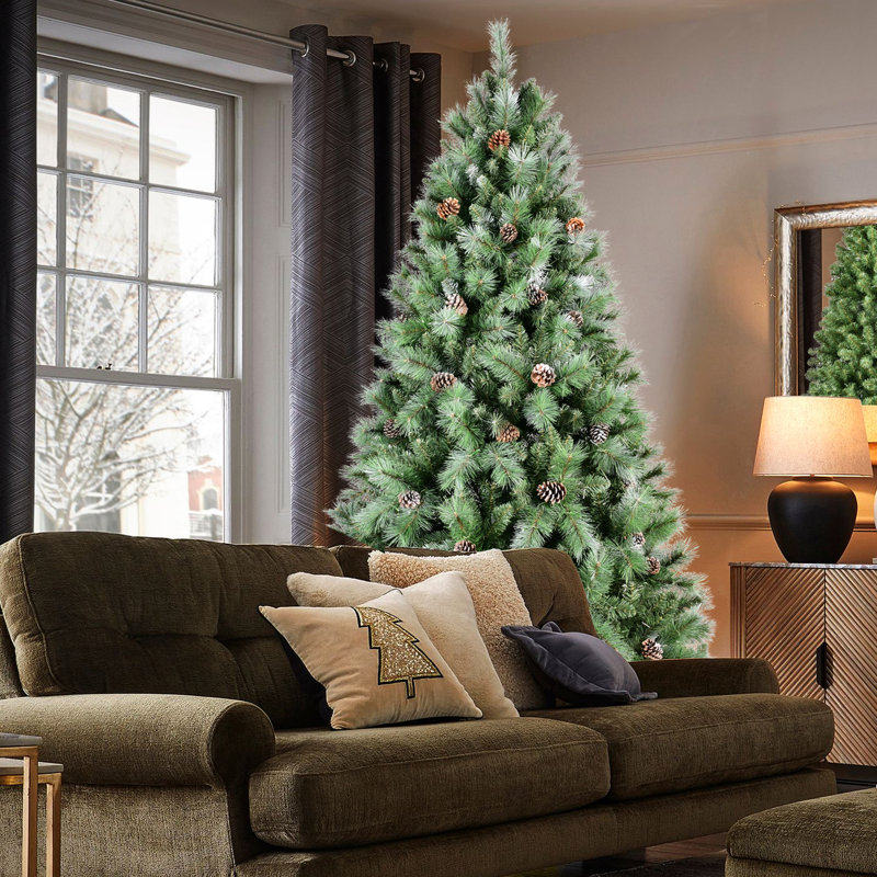 Arbre de Noël de 7 pi avec 1348 pointes mélangées, 82 branches de pin, branches articulées à installation rapide, support en métal robuste pour la saison 84 - assemblage sans effort à corps plein, festivités stables