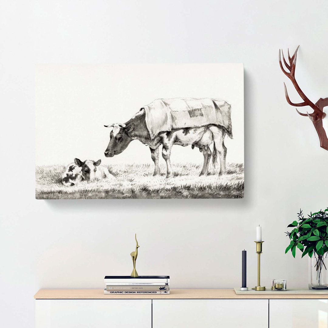 Cow with Its Calf by Jean Bernard - Wrapped Canvas Drawing - Wrapped Canvas