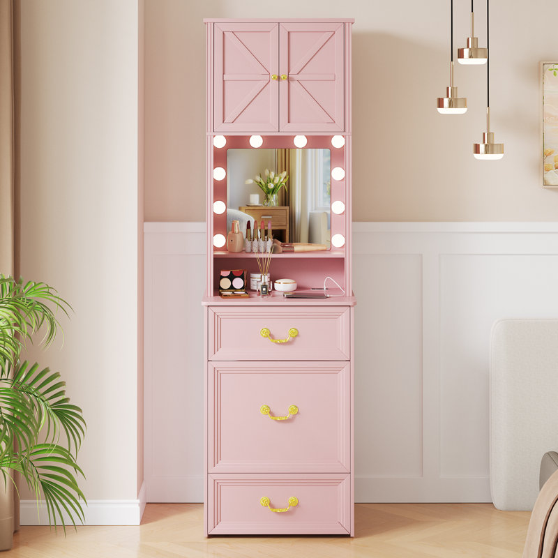 Dressing Table with Mirror, Pink