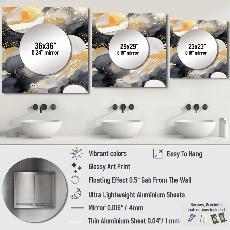 Adrean - Décoration murale pastel abstraite avec taches bleues noires et dorées à motif géométrique carré pour chambre à coucher