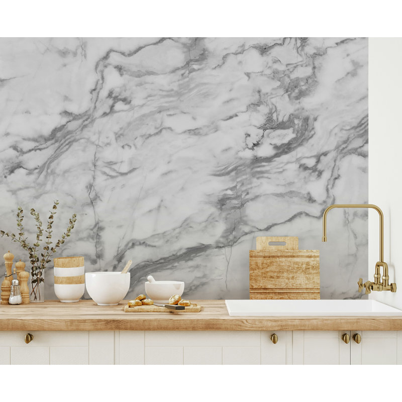 White Gray Marble Texture Wallpaper, 106"L x 187"W