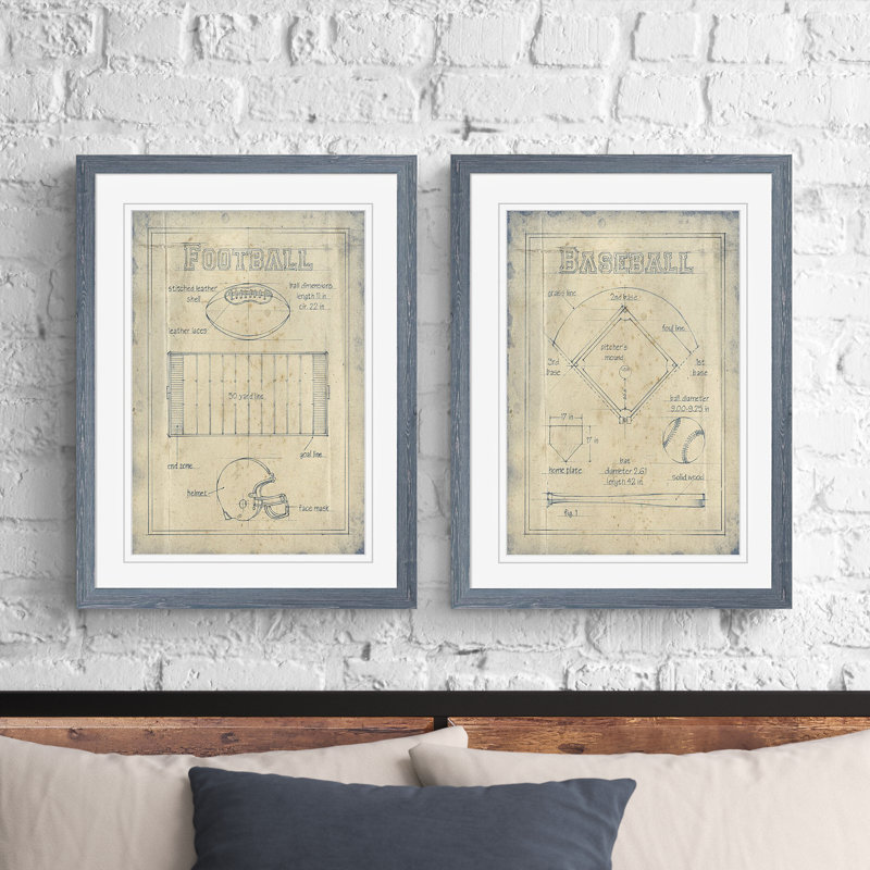 «All about the Game I», ensemble de 2 reproductions d'art encadrées, H 20 po x l 16 po x P 1,25 po, Encadré gris, Blanc