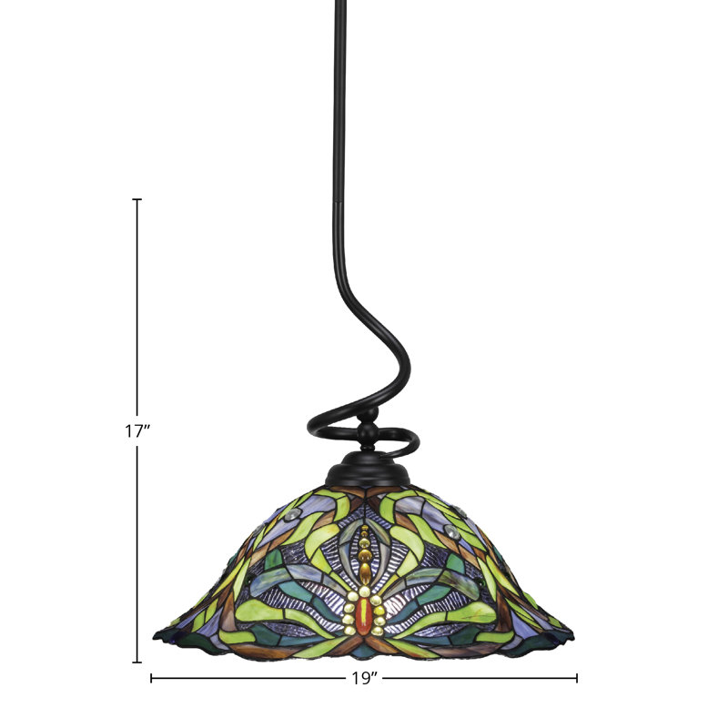 Luminaire suspendu Capri de couleur noir mat avec verre d'art kaléidoscope 19 po