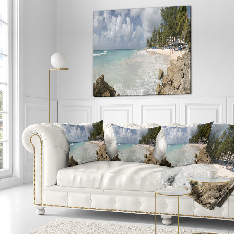 Coussin lombaire en mer seascape barbade island, Square 18", Throw Pillow
