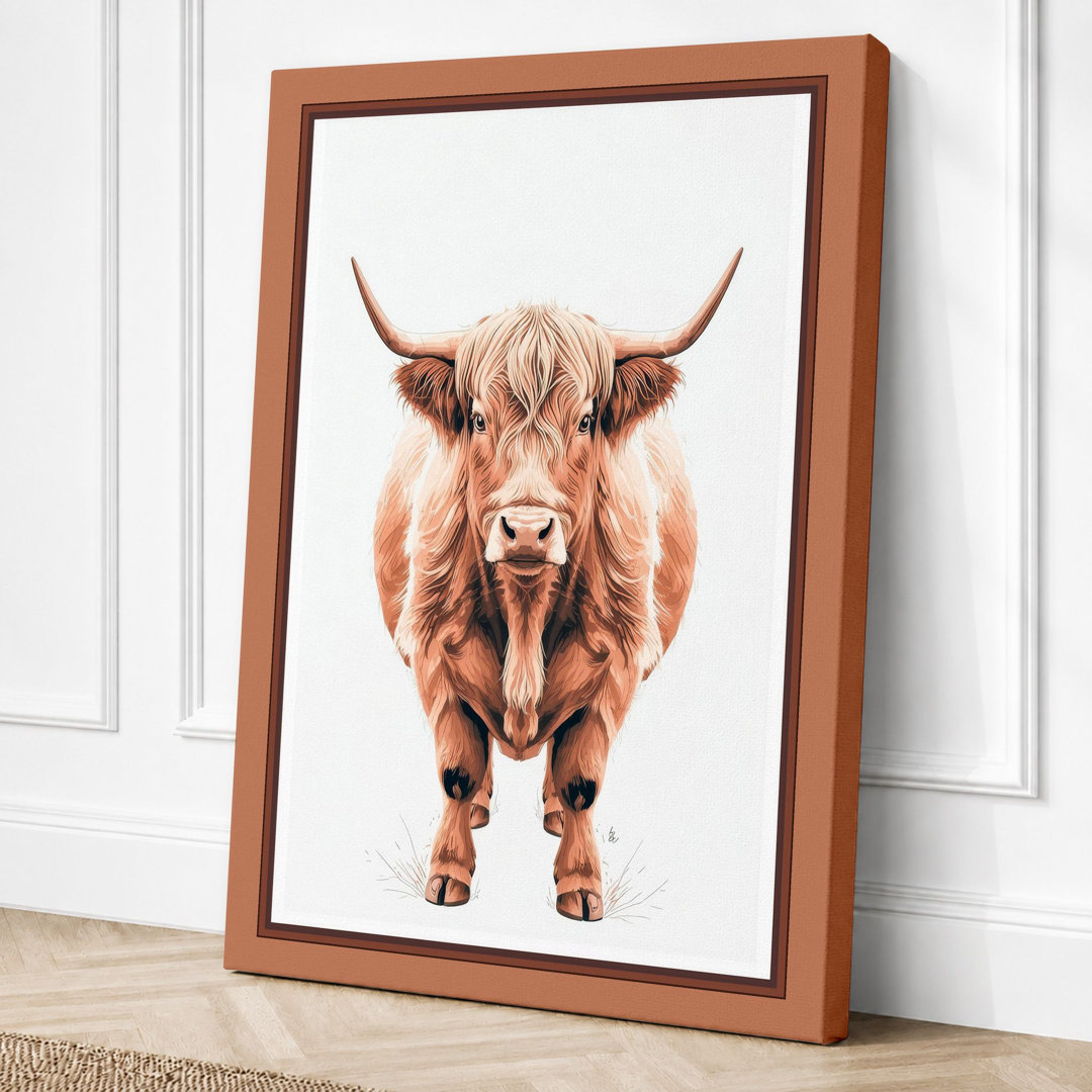Highland Cattle Portrait Modern - Wrapped Canvas