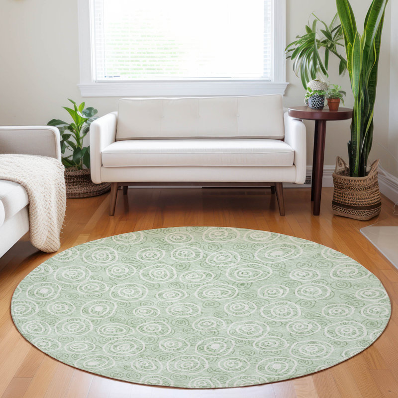 Premium Machine Washable Prisco Mint Rug, Round 8'