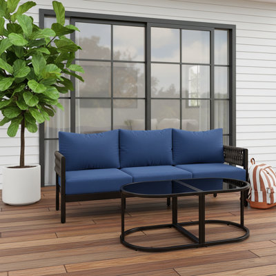 2-Piece Aluminum Outdoor Set with 3-Seater Sofa, 5.9" Cushions & 2 Modular Coffee Tables