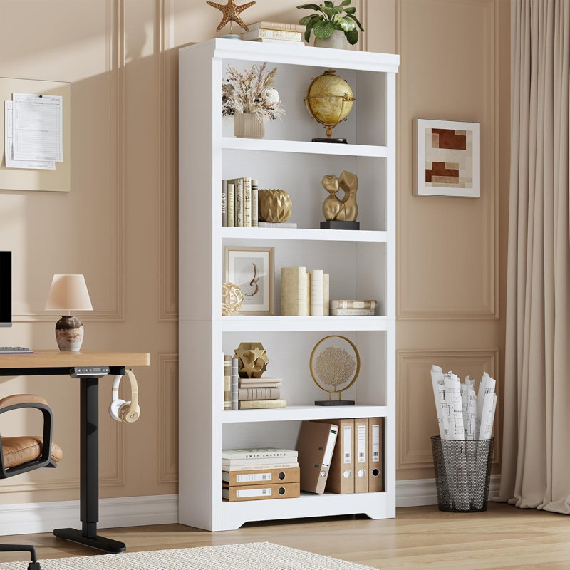 Bibliothèque de campagne 69 po à 5 niveaux avec tablettes réglables, bibliothèque ouverte pour le bureau à domicile, le salon, le bureau ou le balcon