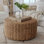 34.25" W Round Handwoven Abaca Drum Coffee Table