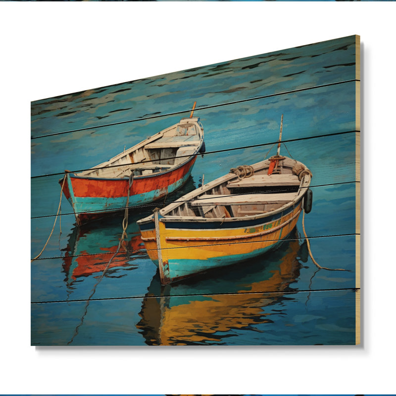Bateau de pêche, mélodie III sur bois, H 30 po x l 40 po x P 0,78 po