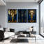 Abstrait art déco géométrique bleu et or, ensemble de 3 impressions murales sur toile-1338700162