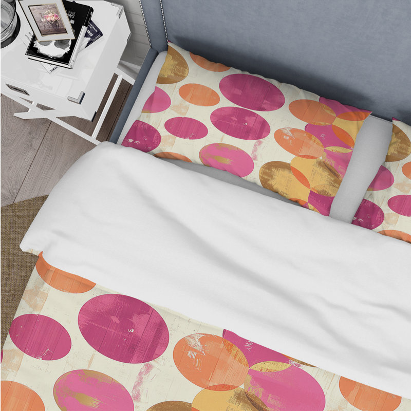 Ensemble de housse de couette rétro rose orange Midcentury Circles Glam I - Midcentury