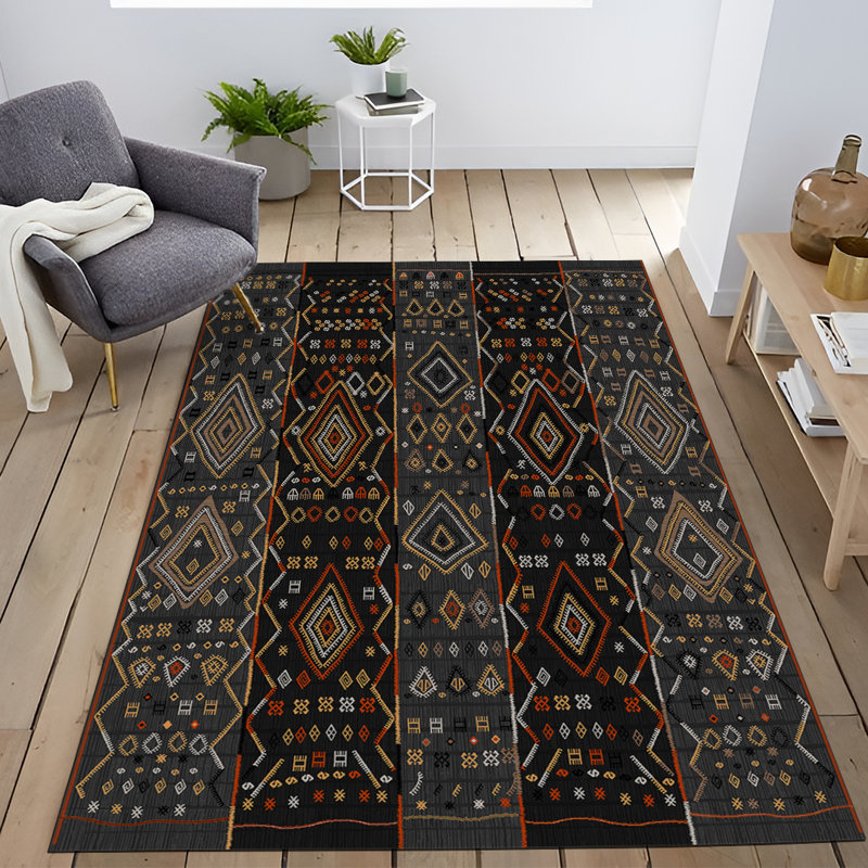 Multi-Colored Dark-Toned Geometric Patterned Modern Decorative Rug, Runner 3'9.81" x 6'6.74"
