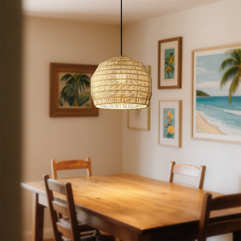 13" Handwoven Tropical Boho Coastal Pendant Light | Adjustable for Kitchen, Dining, Living Room & Patio , Durable & Easy to Install, UL Certified