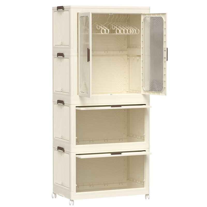 Armoire portative en polypropylène avec rangement, commode blanche, 4 et tringle, pour accessoires vestimentaires