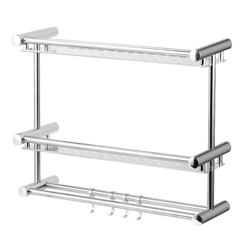 2 Piece Metal Floating Shelf with Hooks