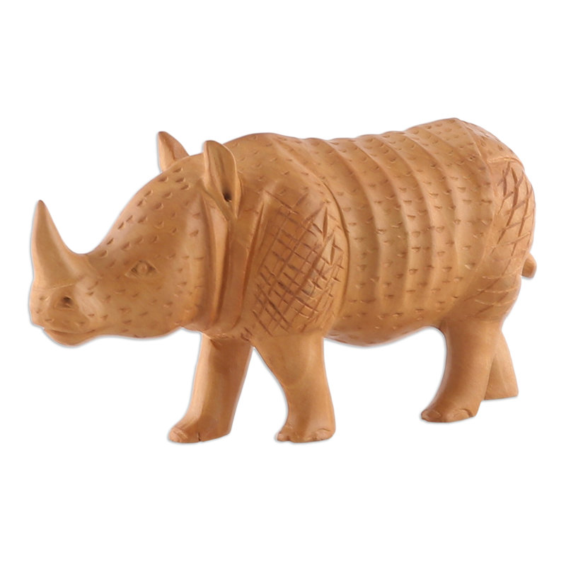 Novica Handmade Rhino Enigma Wood Sculpture