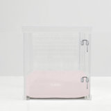 Medium Clear View Pet Crate with Silver Latch, Khaki Cushion