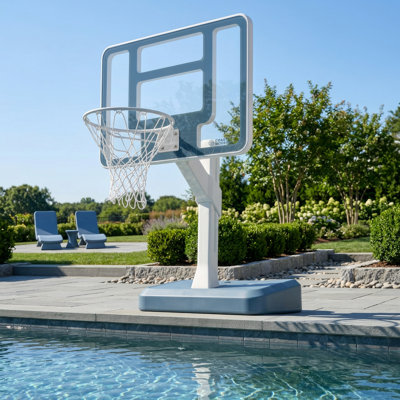 Coast Modern Pool Basketball Hoop with Adjustable Height - Poolside Basketball Hoop with Weighted Base, Premium Acrylic Backboard, & 18" Steel Rim