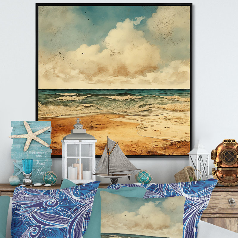 Vintage Beach Side Scenery II - Nautical & Beach Canvas Print, H 24 po x l 24 po x P 1 po, Cadre flottant noir