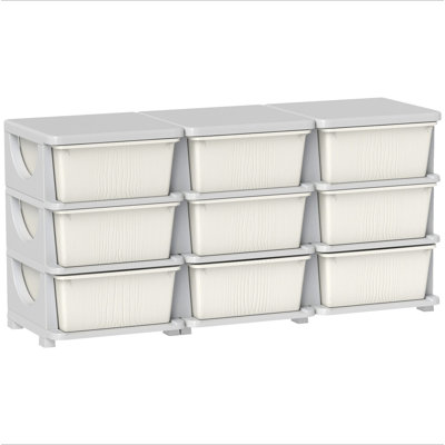 Qaba 3 Tier Kids Storage Unit, 9 Drawer Chest Toy Organizer Plastic Bins For Kids Bedroom Nursery Kindergarten Living Room For Boys Girls Toddlers