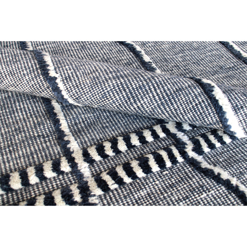 Tapis bleu marocain de haute qualité noué à la main, Rectangle 9 pi x 12 pi