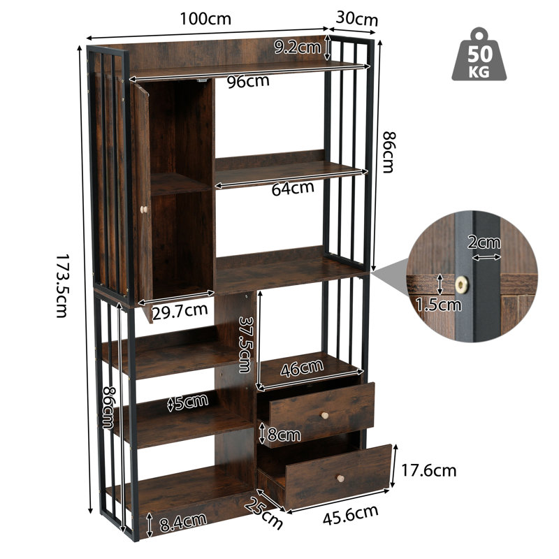 173cm H x 100cm W Bookcase, Black/Brown