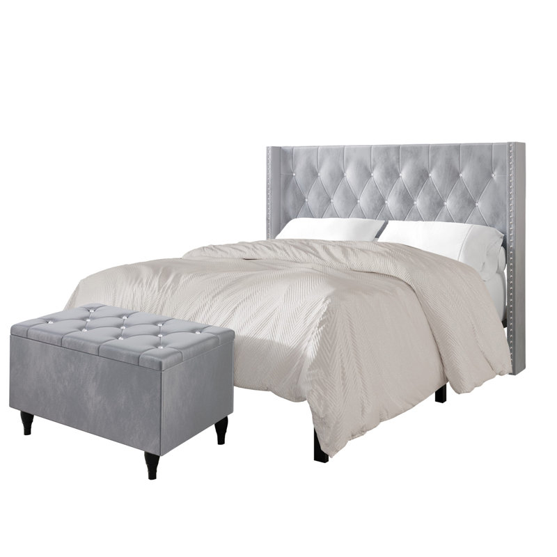 Falaq Solid Wood Piece Bedroom Set, Full/Double, Silver Gray