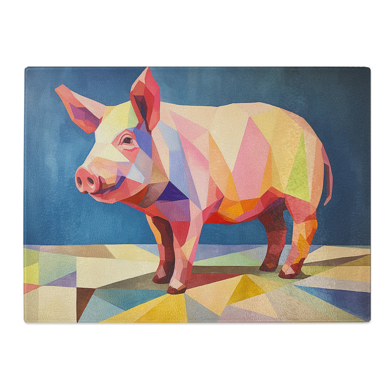Pig Geometric  Glass Chopping Board