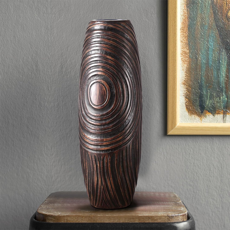 Vase brun en résine, vase rustique de décoration intérieure de 14 pouces pour salon de campagne, décoration de table et de bibliothèque, centre de table de salle à manger