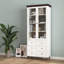 White MDF Display Storage Cabinet,Tall Kitchen Pantry Cabinets with Glass Doors and Adjustable Shelves,Freestanding Storage Cupboard for Kitchen, Living Room