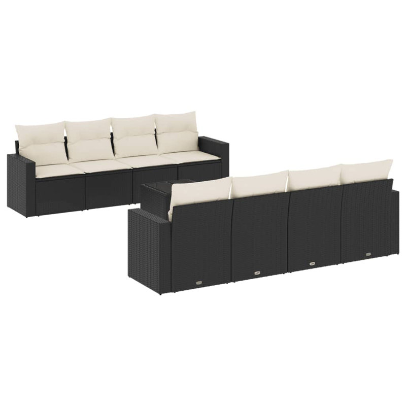 Ensemble de canapé de jardin en rotin PE noir, acier thermolaqué Vidaxl, verre trempé