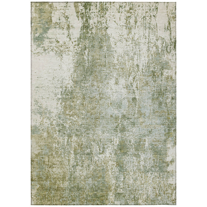 Machine Washable Indoor/Outdoor Xhevrie Aloe Rug, Rectangle 8' x 10'