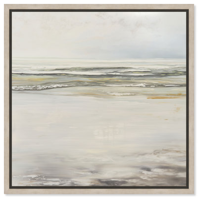 Milky Tide II Framed Canvas Print Coastal Wall Art by Art Remedy, Natural Oak Frame, 40 x 40